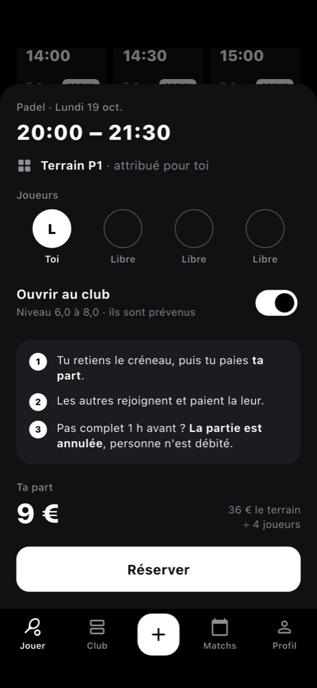Partie ouverte au club, niveau 6,0 à 8,0