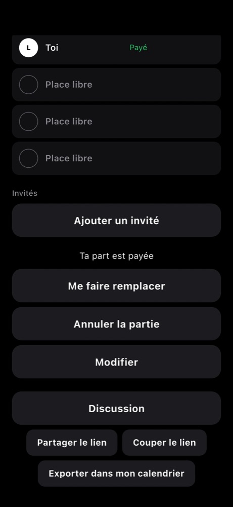 Places libres et remplacement dans une partie